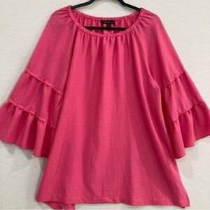 Calessa Pink Stretch Tiered Bell Sleeve Blouse XL Feminine Vacation Resort-wear